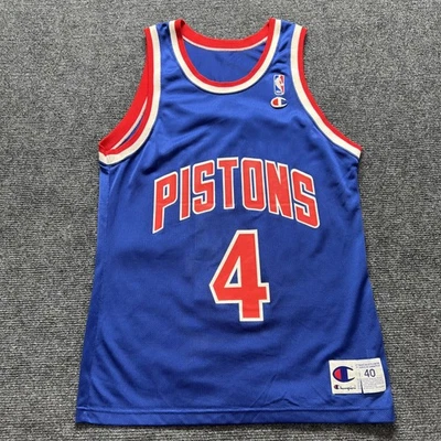 Vintage Champion Detroit Pistons Jersey Mens Medium Blue NBA Joe Dumars #4 90s - Image 1 of 4