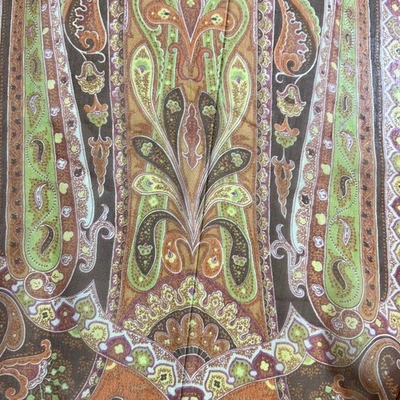 Etro Estola de Seda Patrón Paisley Naranja Marrón Verde Flecos 40 × 130 cm - Imagen 1 de 3