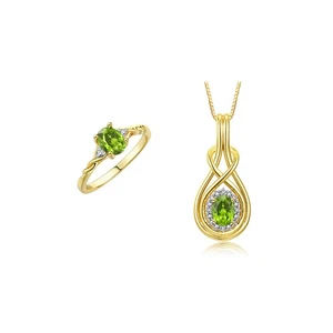 RYLOS YELLOW GOLD PLATED SILVER PERIDOT & DIAMOND LOVE KNOT JEWELRY SZ 5-10 - Picture 1 of 6