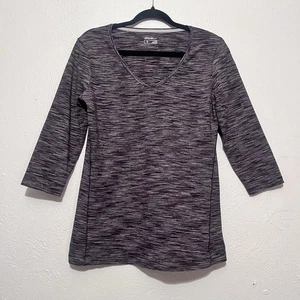 Eddie Bauer Gray 3/4 Sleeve Woman's V Neck Pullover Blouse Size Size M - Picture 1 of 6
