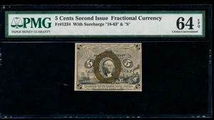 AC Fr 1234 $0.05 1863 fractional 2nd issue PMG 64 EPQ surcharge "19-63", "S" - Picture 1 of 2