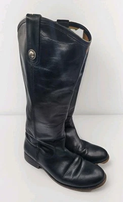 Mujeres Frye 77167 Melissa Botón Negro Alto Cuero Montar Botas de Motociclista Talla 8.5B Foto 1 de 4