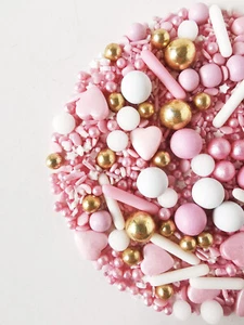 Streusel Mix Rosa Gold Luxus Prinzessin Baby Cupcake Kuchen Topper Deko Mix - Bild 1 von 6