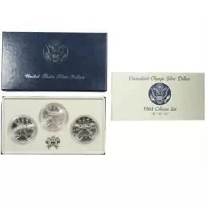 1984 UNC $1 Silver Olympic Commemorative Collectors Set w/ Box, OGP & COA - Picture 1 of 3