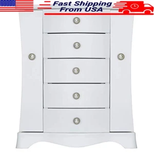 Solid Wood Jewelry Box Organizer 4 Drawers Necklace Carousel Large Mirror New - Picture 1 of 7