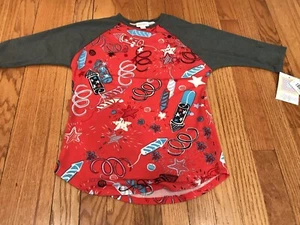 LuLaRoe New Kids Size 10 Sloan Top Red White Blue 4th of July 3/4 Sleeve Raglan - Picture 1 of 3
