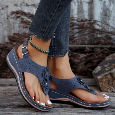 Chanclas planas informales para mujer Zapatos de verano de cuña baja Sandalias ortopédicas Foto 1 de 4