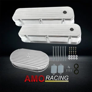 Tall Ball Milled Polished Valve Covers Fit BBC 65-95&15" Full Finned Air Cleaner - Bild 1 von 6