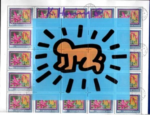 Keith Haring- Serigraphie - Siebdruck - Original signiert auf BRIEFMARKEN BOGEN - Bild 1 von 6