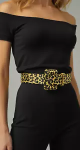 Mujer Amarillo Estampado Animal Leopardo Safari Correa Guepardo Hebilla Cuadrada - Imagen 1 de 24