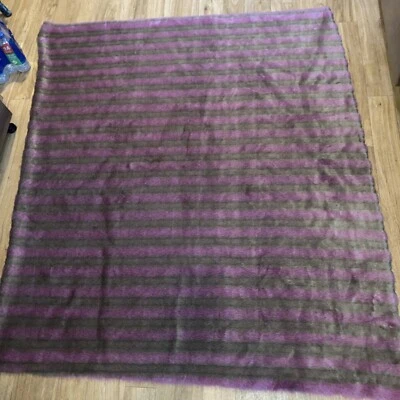 Vintage 64 X 54” Pink & Green Striped Fur Rectangle Throw Blanket - Image 1 of 4