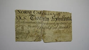 1754 Twenty Shillings North Carolina NC Colonial Currency Note Bill! 20s RARE - Picture 1 of 2