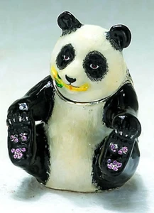 Bejeweled Enamel Trinket Jewelry Box, Opens w/ Magnet, Panda #3807 - Picture 1 of 1