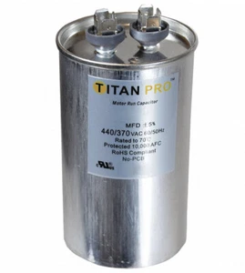 TITAN PRO Motor Run Capacitor: Round, 440/370V AC, 45, 4 27/32 in Overall Ht - Picture 1 of 3