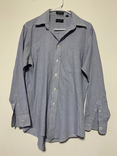 Camicia uomo Christian Dior taglia 15 1 2 33 blu a righe manica lunga bottoni davanti