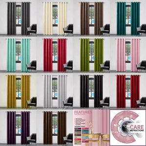 Cortinas de seda sintética ojales totalmente forradas listas para usar anillo superior con lazo trasero 2 paneles - Imagen 1 de 73