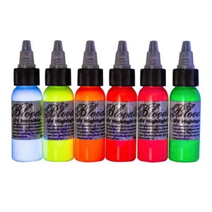 Bloodline Tattoo UV Ink Highlight Set 6 Ultra Violet Colors Black Light 1/2 oz - Picture 1 of 4
