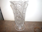 Bohemian Czech Cut Crystal Vase 10&quot; Leaded Scalloped Edge Textured Glass Pedesta