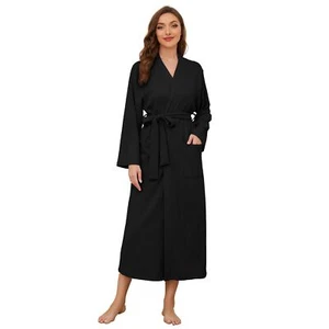 Womens Comfortable V-neck Long Soft Stretch Knit Kimono Robes Small Black - Picture 1 of 7