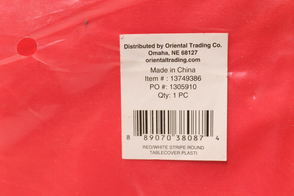 Mantel redondo a rayas de plástico rojo/blanco Oriental Trading Co 13749386 Foto 1 de 3