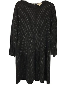 New $155 Michael Kors Women's Size 1X Shift Dress Black Gold Glimmer Long Sleeve - Bild 1 von 11
