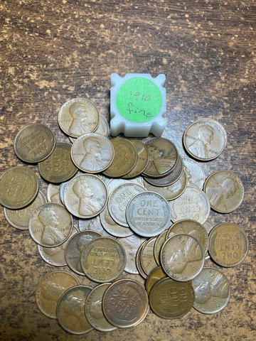 1910-P LINCOLN WHEAT CENT PENNY ROLL, "ALL COINS IN "FINE" CONDITION" 50 coins! Cover