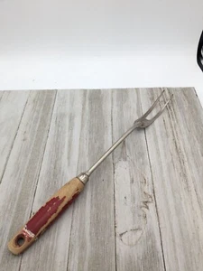 Vintage EKCO Halo Solid Meat Utility Fork Wood Handle 12 3/4" - Picture 1 of 8