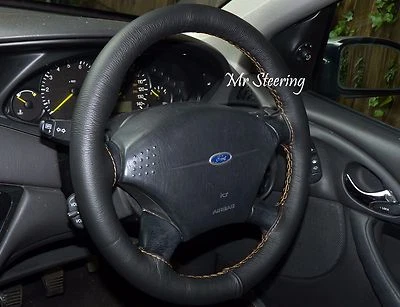 CUBIERTA VOLANTE CUERO NEGRO REAL FORD FOCUS 98-11 COSTURAS BEIGE Foto 1 de 4