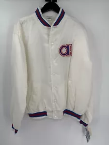 New Vintage 80s Adidas Snaps Stripes Satin Bomber Coat Jacket Trefoil Adult XL - Picture 1 of 15