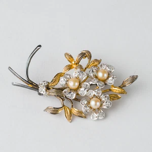 Brosche vergoldet mit Perlen 925er Silber 8g - Bild 1 von 5