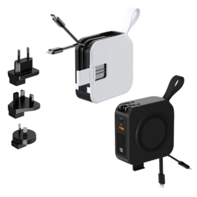 Universal 5 in 1 Portable 10000mAh Travel Power Bank Wireless Charger With Cable - Image 1 of 4