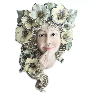 Wall Sculpture Fence Hanging Decor Flower Fairy Outdoor Girl Face Garden Statue - Picture 1 of 5
