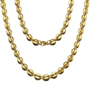 Coffee Bean Necklace Men LadyHigh Polished Stainless Steel Link Chain 5mm 18'' - Picture 1 of 6