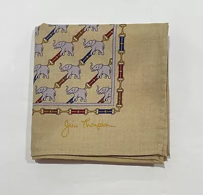 MEN HANDKERCHIEF VINTAGE JIM THOMSON ART ELEPHANT BROWN COTTON POCKET SQUARE 18” - Image 1 of 4