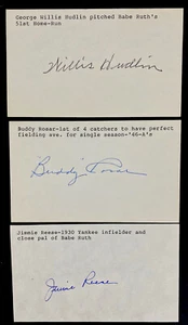 Lot of 3 Signed Index Cards Willis Hudlin Buddy Rosar Jimmie Reese Babe Ruth - Picture 1 of 2