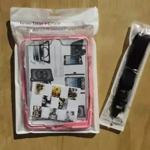 Universal 9" Silicone/ Hard Tablet Case with Strap Pink Clear - Picture 1 of 5