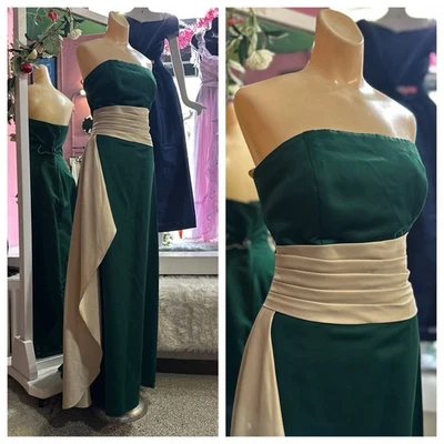 Vintage 90s Y2K Formal Evening Prom Dress Green Holiday Party Strapless S/M - Image 1 of 4