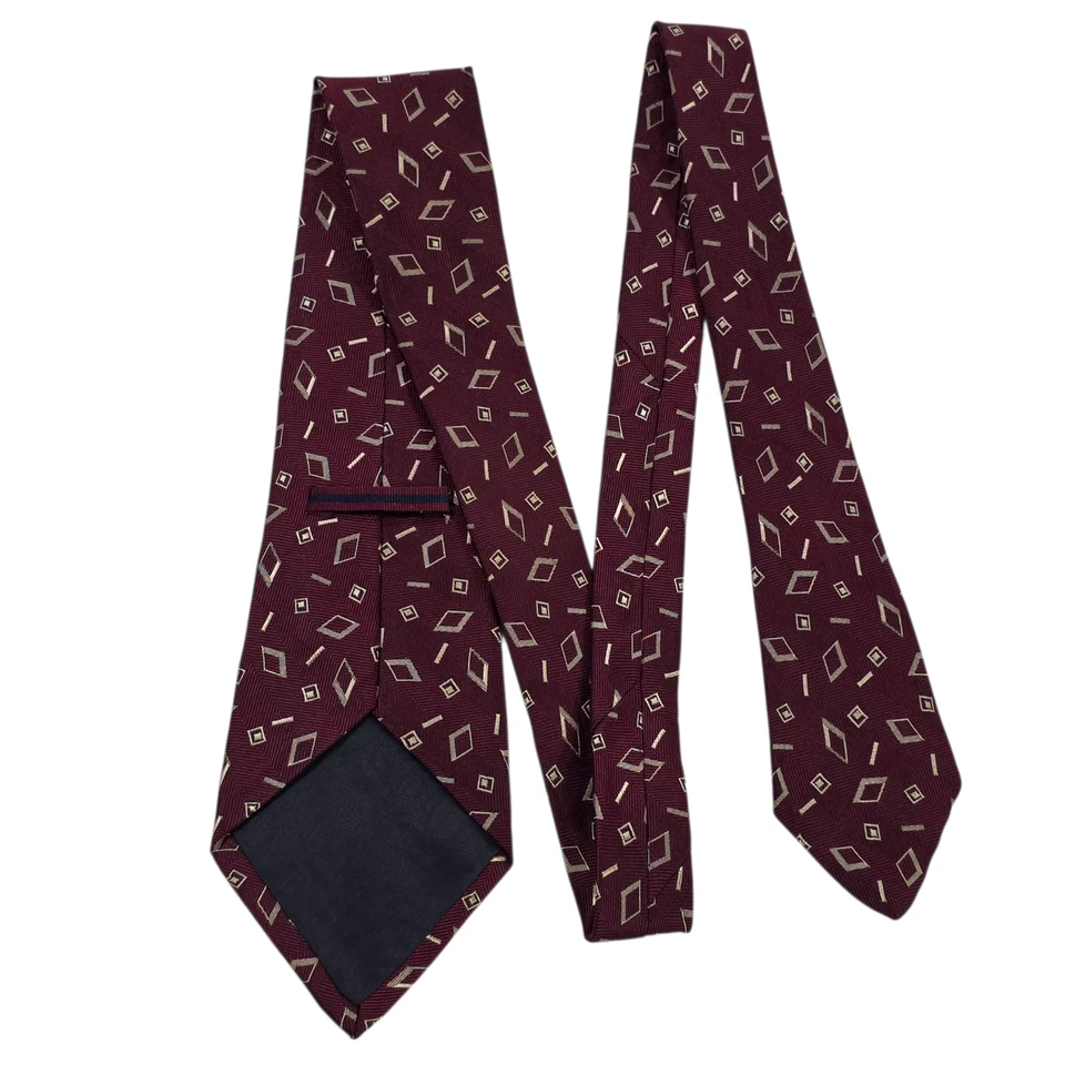 Corbata Alexander Julian Para Hombre Granate Crema Seda Patrón Geométrico Americana Foto 1 de 4