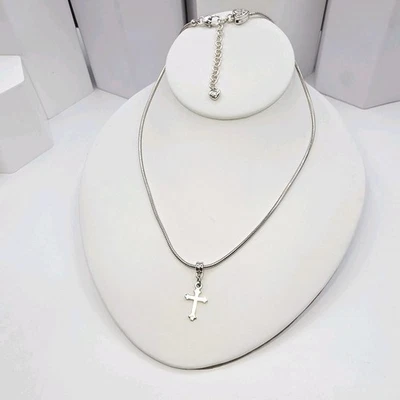 Brighton Mini Cross Add A  Charm Necklace 18" Silver Tone Adj Snake Chain - Image 1 of 4