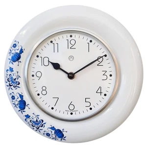 Küchenuhr Wanduhr Quarz-Uhr Wohnraumuhr Zwiebelmuster Keramik-Uhr rund weiß - Bild 1 von 2