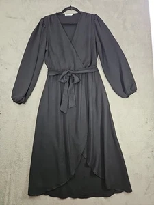 Culture Code perfektes schwarzes Kleid Wickelgürtel Hi-Low Maxi lang Ballon Slv Gr. L - Bild 1 von 19