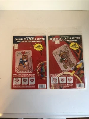 2 Vogart Crafts Countless Cross Stitch Tear-Away Canvas Cat 1837 Bear 1817 - Image 1 of 4