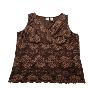 Vtg Y2K 2000s Brown Lace Babydoll Tank Top Plus Sz 2X Forest Fairycore Grunge - Picture 1 of 8