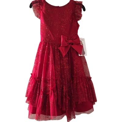 Vestido de Navidad Jona Michelle Niñas Rojo Satén Lazo Talla 6 Foto 1 de 4