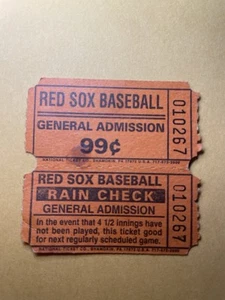 Biglietto Red Sox Baseball Vintage 99¢ e Rain Check Stub Ingresso Generale - Foto 1 di 2