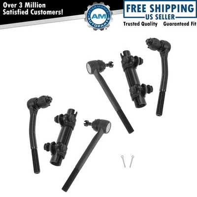 Front Inner & Outer Tie Rods with Adjusting Sleeves 6 Piece Steering Kit New - Image 1 of 4
