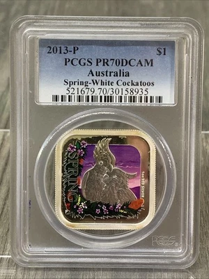 2013-P Australia PCGS PR70 DCAM Spring White Cockatoos $1 Proof (057) - Image 1 of 4