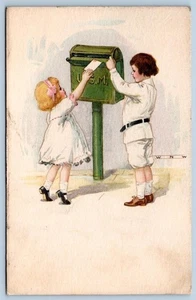 1913 USA GRÜNER BRIEFKASTEN JUNGE MÄDCHEN KUNDGEBUNGSTAG zu UNION SPRINGS NEW YORK NY POSTKARTE - Bild 1 von 2
