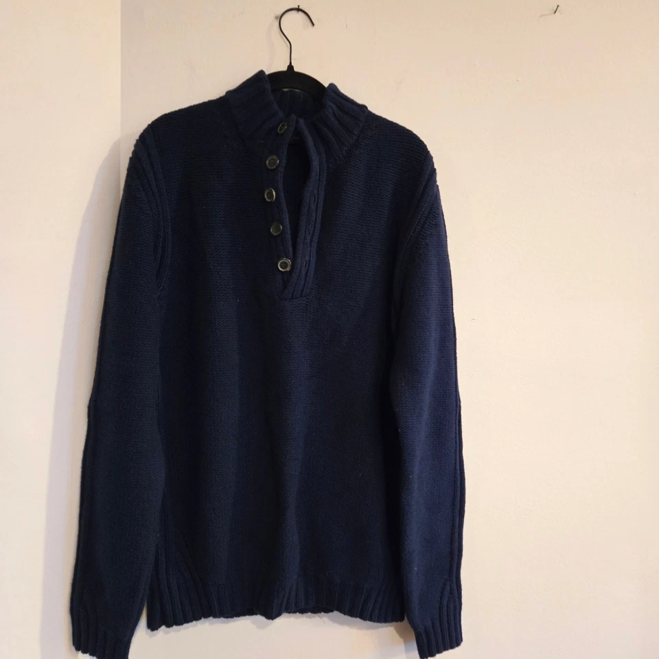 Ermenegildo Zegna Wool Sweater Size XL/54 Navy Chunky Mock Neck 5 Button  - Image 1 of 4