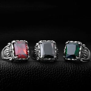 Anillo de piedra de circonita cúbica negra corona de acero inoxidable vintage para hombre joyería de moda talla 7-14 - Imagen 1 de 29